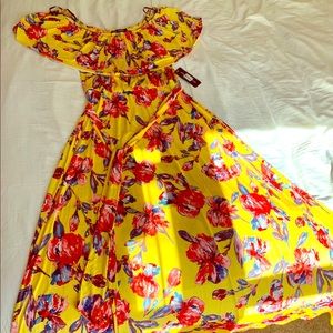 NWT Forever 21 Yellow Floral Off the shoulder maxi